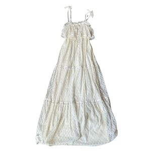 Gorgeous Vintage Made in USA Eyelet Tiered Prairie Bow Dress Gown Size Small 🤍